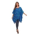 thumbnail image 2 of Beautybatik Cobalt blue Batik Caftan Boho Hippie Women Tunic Top Blouse Plus Size 3X, 2 of 5