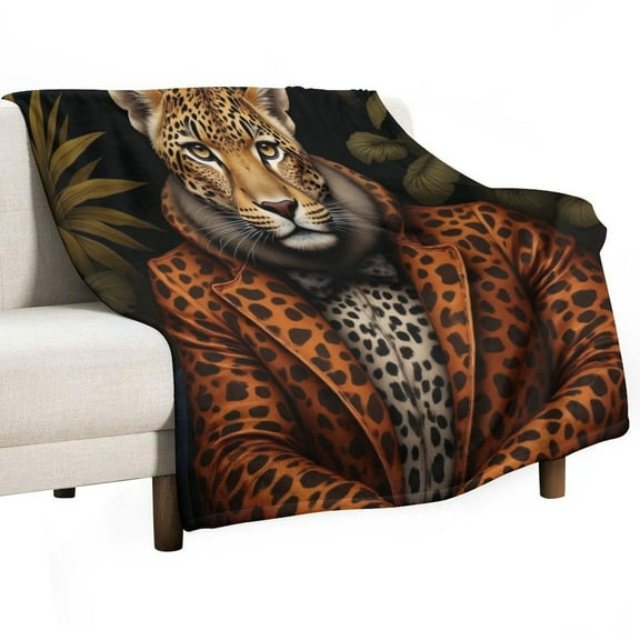 Leopard Print Suit Jacket Throw Blanket Warm Microfiber Flannel Bedroom Decor Blankets For Beds