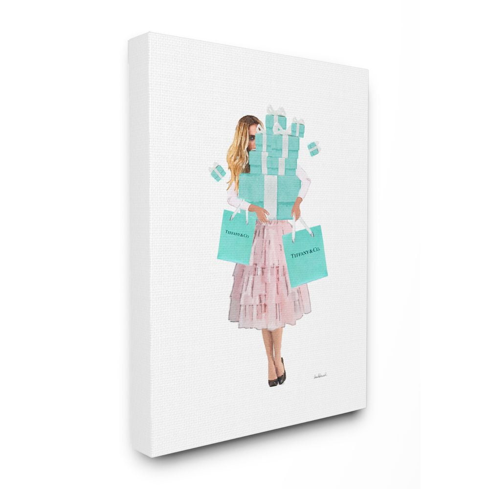 Stupell Industries Woman Shopping Blue Pink Glam Fashion