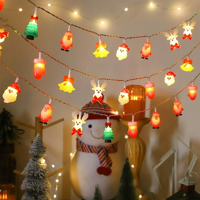 Christmas LED String Lights with Santa Snowman Figures, 150cm/300cm Length for Indoor Outdoor Tree Decoration, Battery Operated Festive Atmosphere Lighting