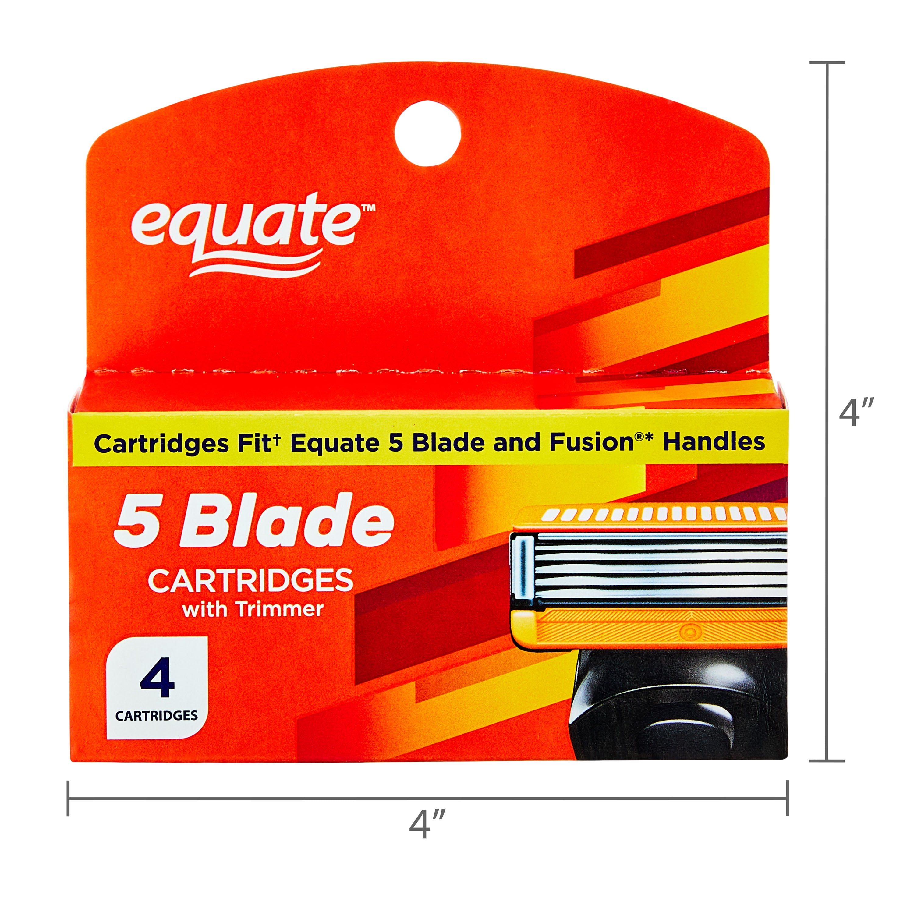 Equate Men's 5-Blade Cartridge Refills with Trimmer for Equate 5-Blade and Fusion Handles, 4 Count