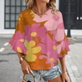 thumbnail image 3 of Retro Floral Brown Background Design Women's V-Neck Blouse With 3/4 Ruffled Bell Sleeves Casual Top Ladies Blouses, 3 of 7