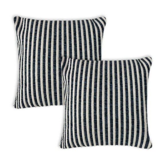 Ox Bay Hampton Set of 2 Gray/White Transitional Striped 22" x 22” Cotton Adult Decorative Throw Pillow Covers