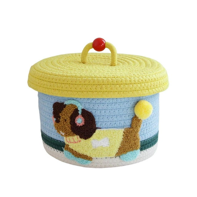asddcavvf Small Woven Storage Handwoven Rope Organizer Decorative Toy Container with Lid for Living Room Craft Stationery Home