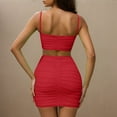 thumbnail image 6 of Summer Savings Clearance 2025 Abomasnow Women's Sexy 2 Piece Outfits Strap Crop Top Skirt Set Bodycon Mini Dress, 6 of 9