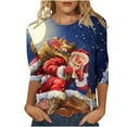 thumbnail image 2 of Chemises pour Femmes, Décontractées, Col Rond, Manches 3/4, Imprimé de Noël, Tendance, en Solde, 2 of 5