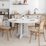 47 Inch Round Dining Table for 4-6 People, Modern Kitchen Table with Wooden Base, Circle Dinner Table for Dining Room, Kitchen and Living Room