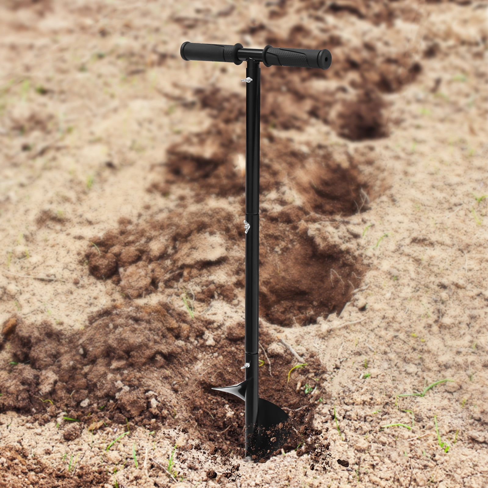 Manual Garden Auger Drill ,6" Auger Bit w/Handle & Gloves w/Plastic Claws, Portable Garden Hole Digging Drill Bit ,Auger Post Hole Digger for Planting Umbrella Fence Holes 6*33.46in
