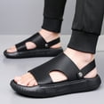 thumbnail image 5 of Flat Heel Slippers for Men 2025 Flat Heel Breathable Open Toe Summer Trendy Solid Color Slip-on Footwear Causal Summer Dressy Beach Shoes Black 6.5, 5 of 7