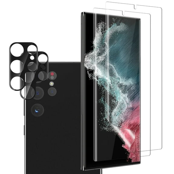 [2 Sets]Orzero Compatible for Samsung Galaxy S22 Ultra, 2 Pack TPU Screen Protector and 2 Pack Glass Camera Lens Protector (Lifetime Replacement)