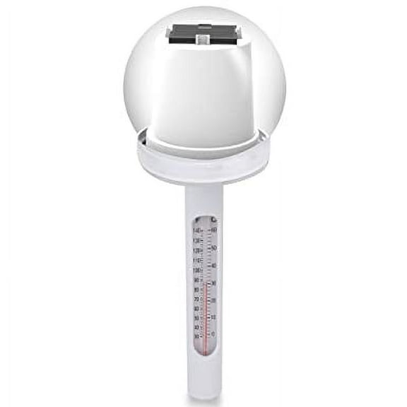 Floating Pool Thermometer w/LED Light - Solar Auto Light-Up Torch Globe Water Temperature Easy Read Thermometer - for Indoor & Outdoor Swimming Pools, Spa, Hot Tub, Aquarium, Fish Pond
