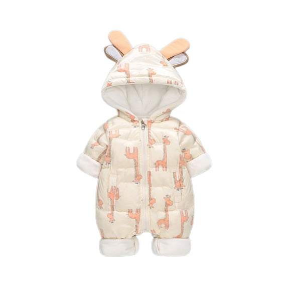 Coerni Toddler Baby Girl Winter Outfit Hooded Jumpsuit 3 6 12 18 24 Months Baby One Piece Romper Baby Warm Snowsuit Clothes Gifts Set