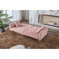 thumbnail image 3 of Velvet Futon Sofa Bed with Two Pillows, Modern Accent Sleeper Sofa Couch with Golden Metal Legs with Adjustable Backrest, Convertible Loveseat Sofa Recliner Couch for Living Room Bedroom, Pink, 3 of 7