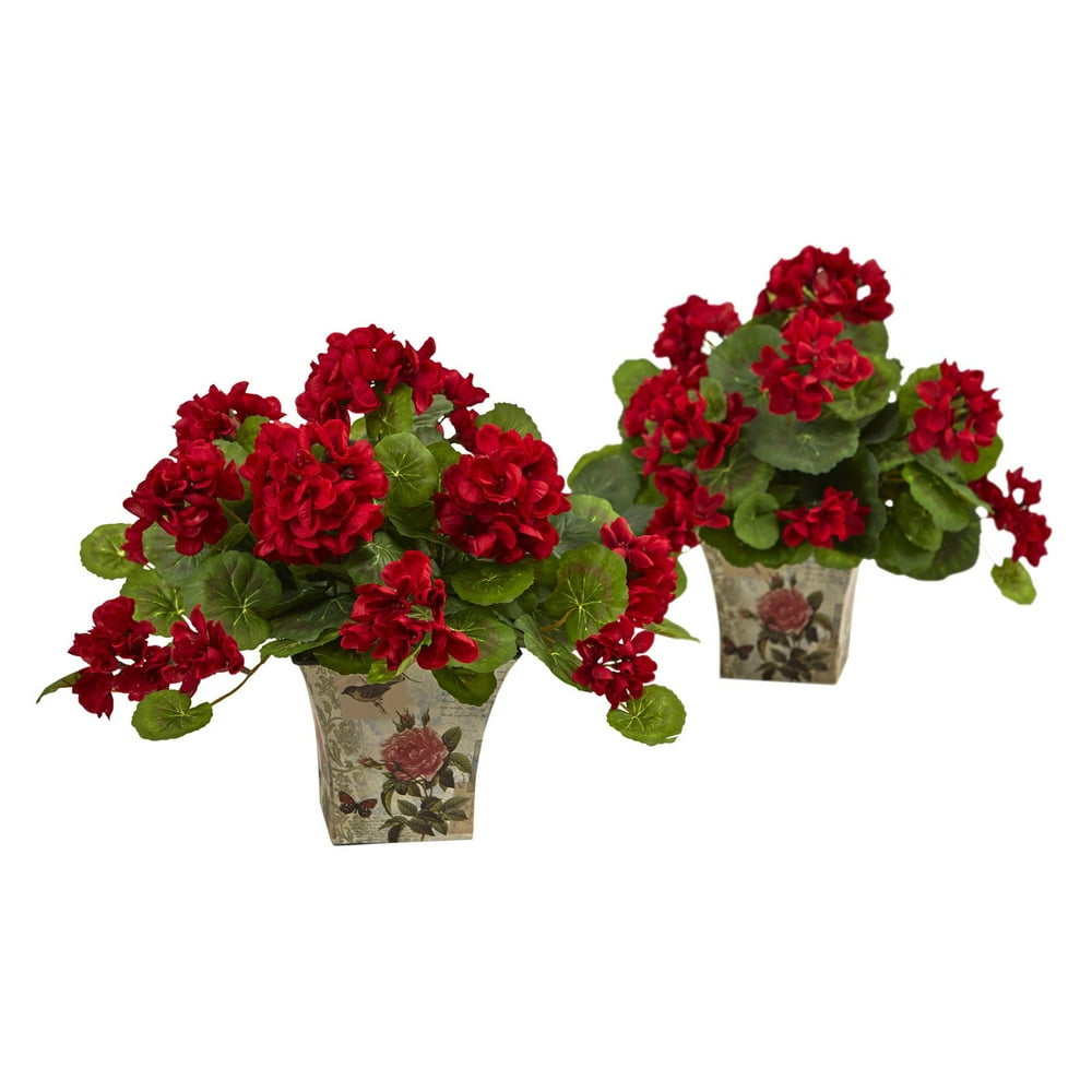 Nearly Natural Geranium Flowering Silk Plant - Set of 2 - Walmart.com ...