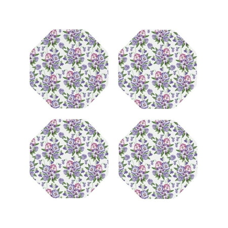 

Drink Coasters Set of 4 Violets Flowers Purple Pink Leather Coasters for Coffee Table Protector Heat Resistant Cute Coasters for Home Decor Housewarming Gifts Bar Kitchen 4 Inch Octagon