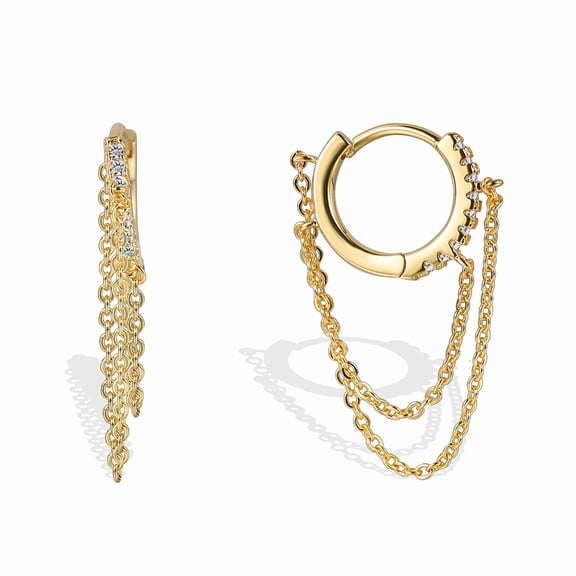 Huggie Earrings Gold CZ Chain Hoop Earrings with Sparkling Tassel Gold Plated Earrings for women Daily Wear