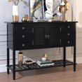 thumbnail image 2 of Narrow Console Table with 6 Drawers & 2 Shutter Doors & Bottom Shelf, Modern Solid Wood Accent Sideboard Buffet Storage Cabinet with Elegant Legs and Metal Handles, Living Room Sofa Side Table Black, 2 of 7