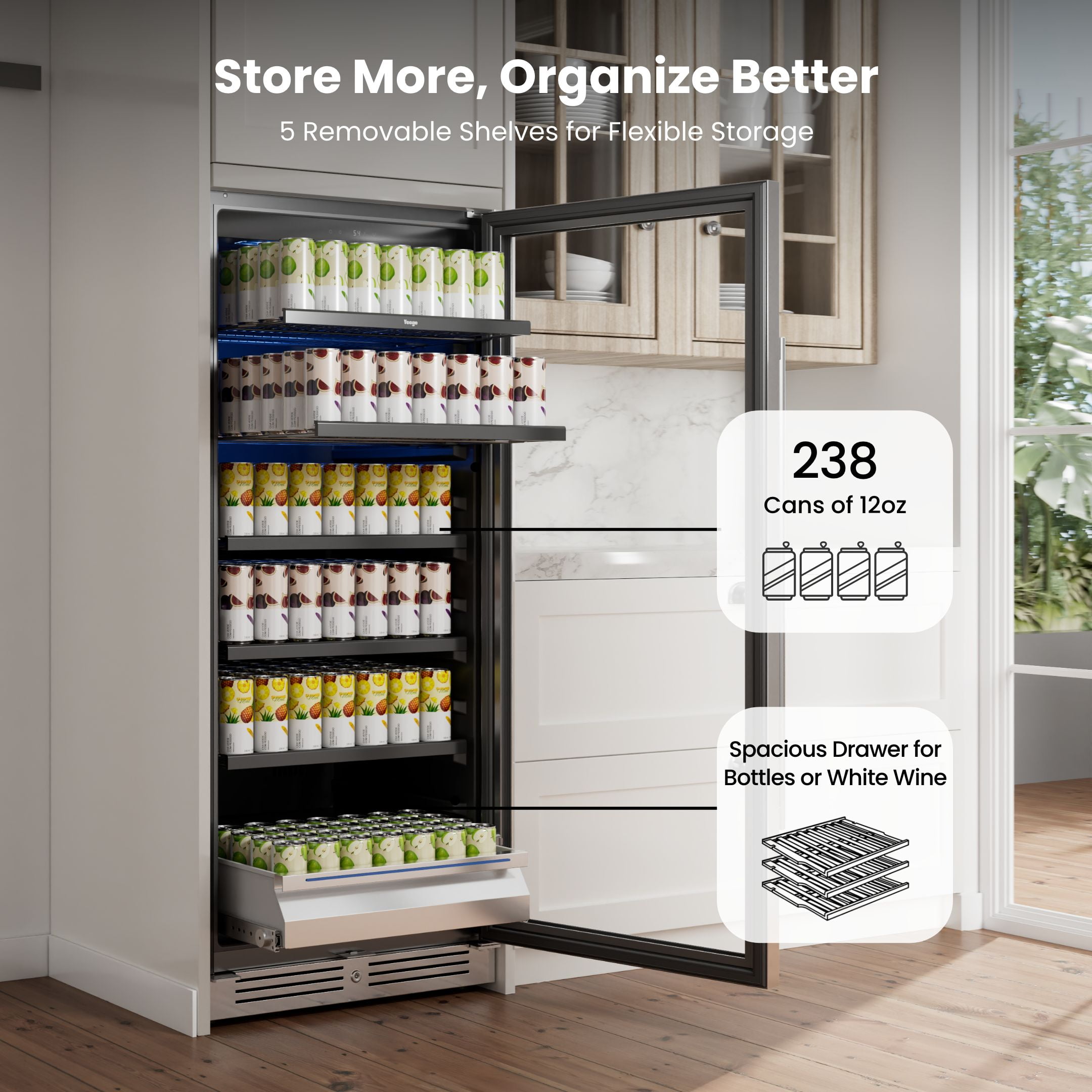 Yeego 238 Cans Beverage Refrigerator,275L Beverage Cooler with Glass Door for Home Bar