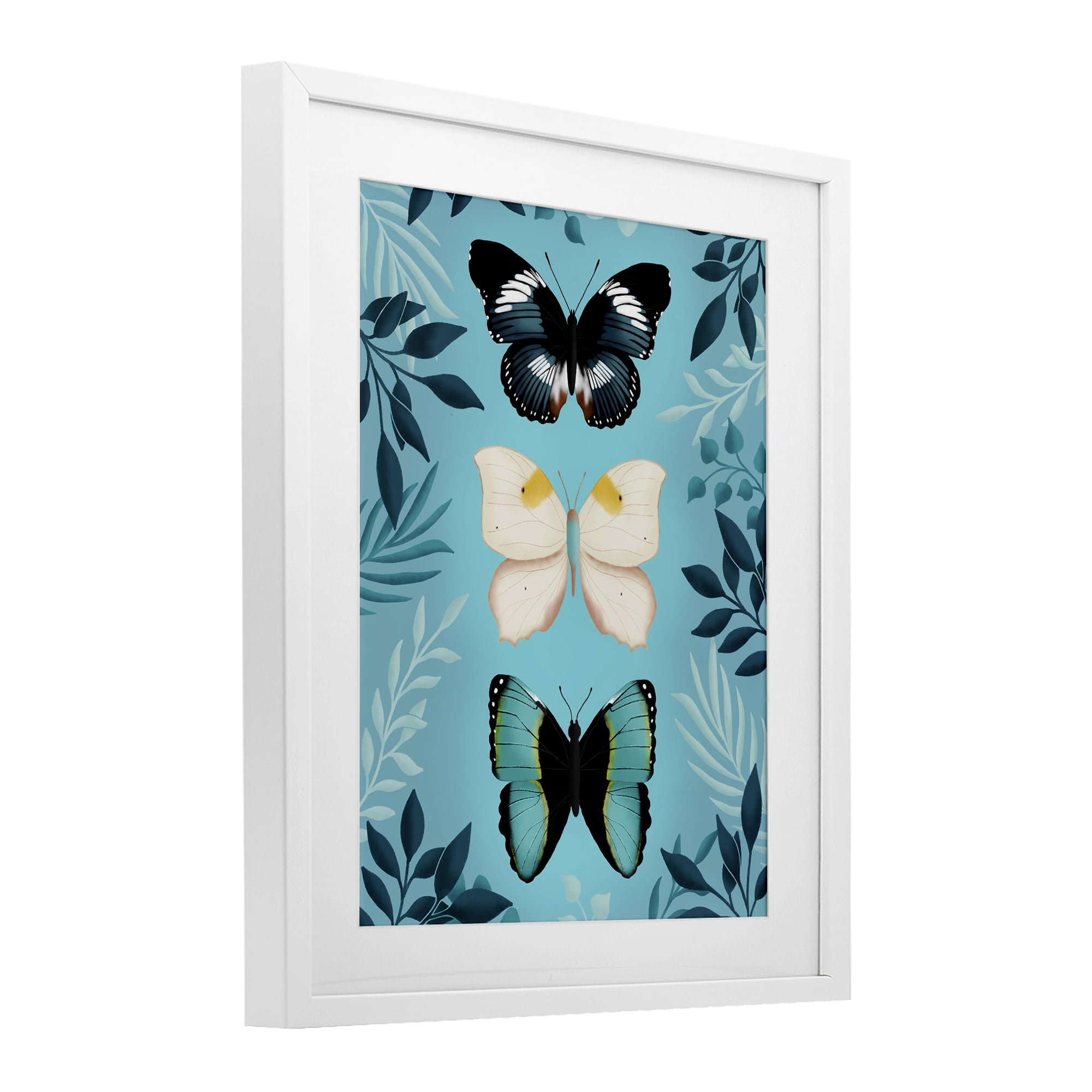 Stupell Industries Three Exotic Blue Butterflies White Framed Print Under Glass, design by Metka Hiti