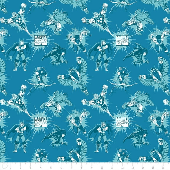 Marvel Comics III Blue 100% Cotton Fabric Sold by The Yard