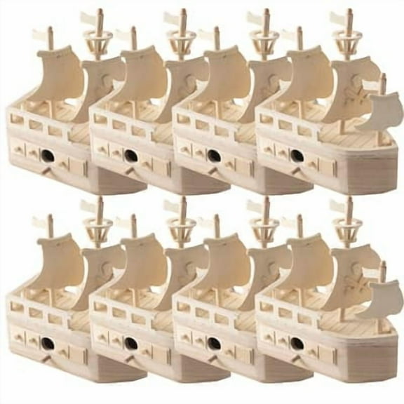 11" Wooden Pirate Ship Birdhouse by Make Market - Unfinished Birdhouse Made of 100% Wood - Outdoor Nesting Boxes - Bulk 8 Pack