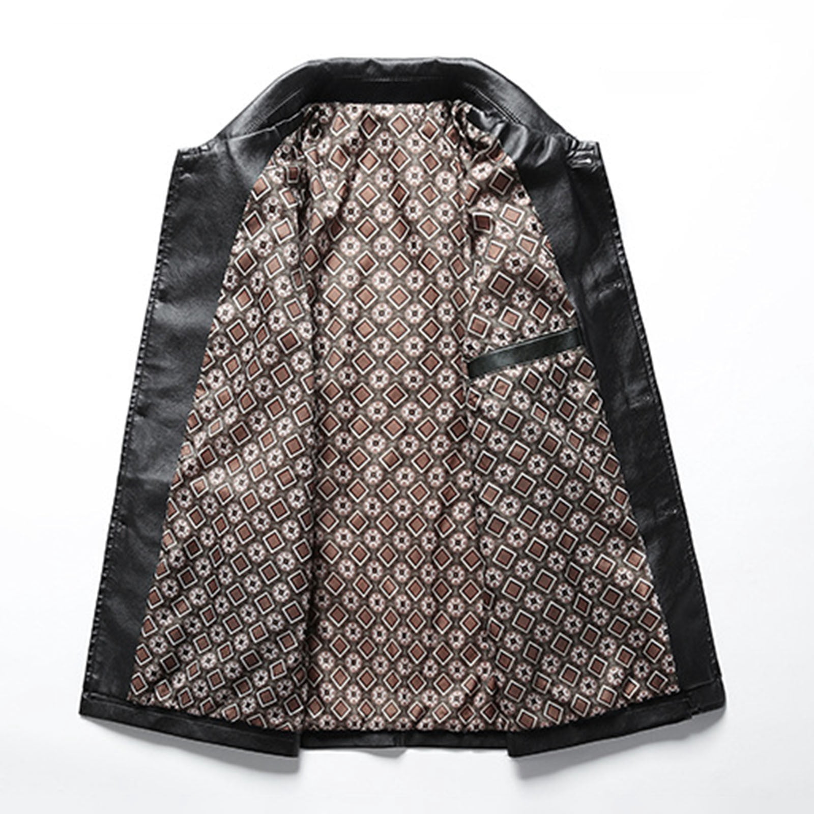 COSFO Winter Men Jacket Solid Faux Leather Button Down Jacket Business Loose Long Sleeve with Pockets Casual Mens Coats