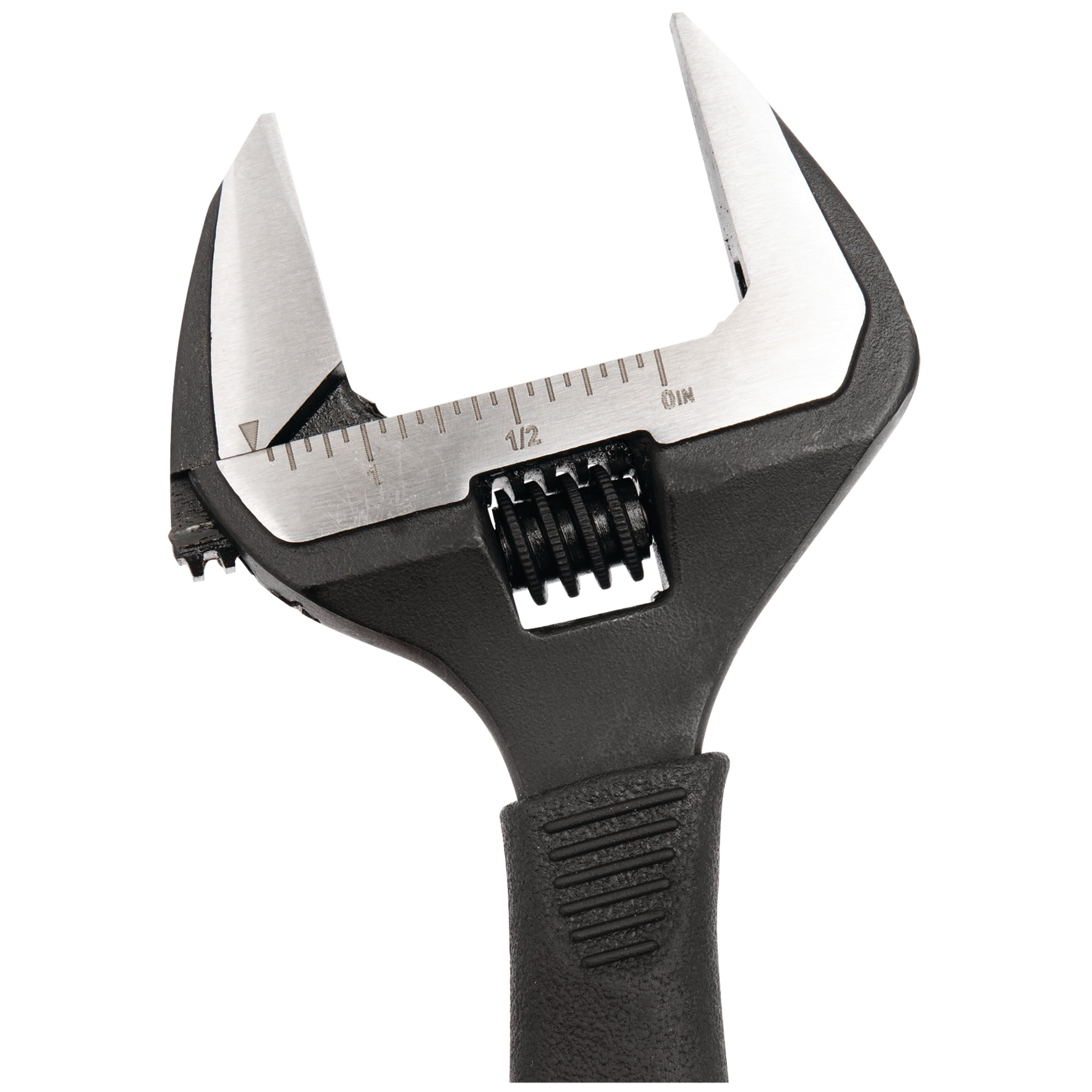 Performance Tool W30621 6-Inch Wide Mouth Adjustable Wrench: 1-3/8-in Jaw Capacity, Chrome Vanadium Steel, Ergonomic Molded Grip, Black Phosphate Finish, SAE/Metric Graduations, Black