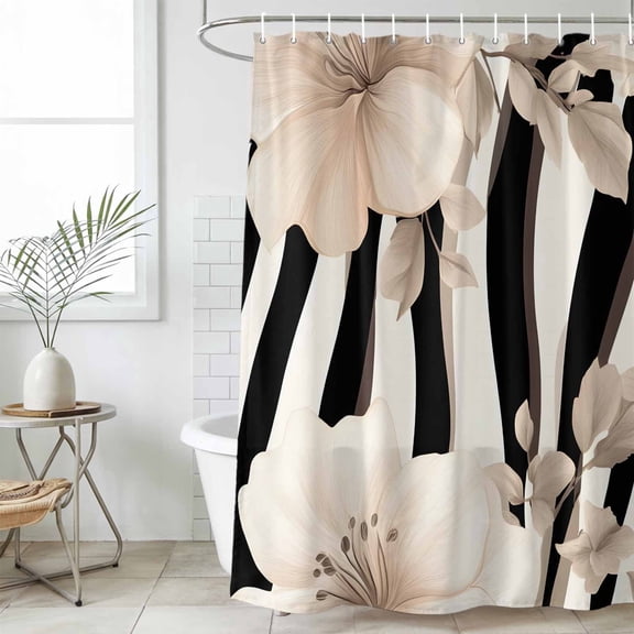 Stripes Floral Waterproof Fabric Shower Curtain,Spring Flower Pattern Floral Waterproof Fabric Shower Curtain for Bathroom Curtains Bathtubs Shower Curtains with 12 Hooks Small 36x72in