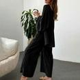 thumbnail image 5 of qolati Womens 2 Piece Outfits Cotton Linen Casual Elastic Wide Legs Pants Oversized Cardigan Lounge Sets 2023 Trendy High Waisted Vacation Suits, 5 of 7