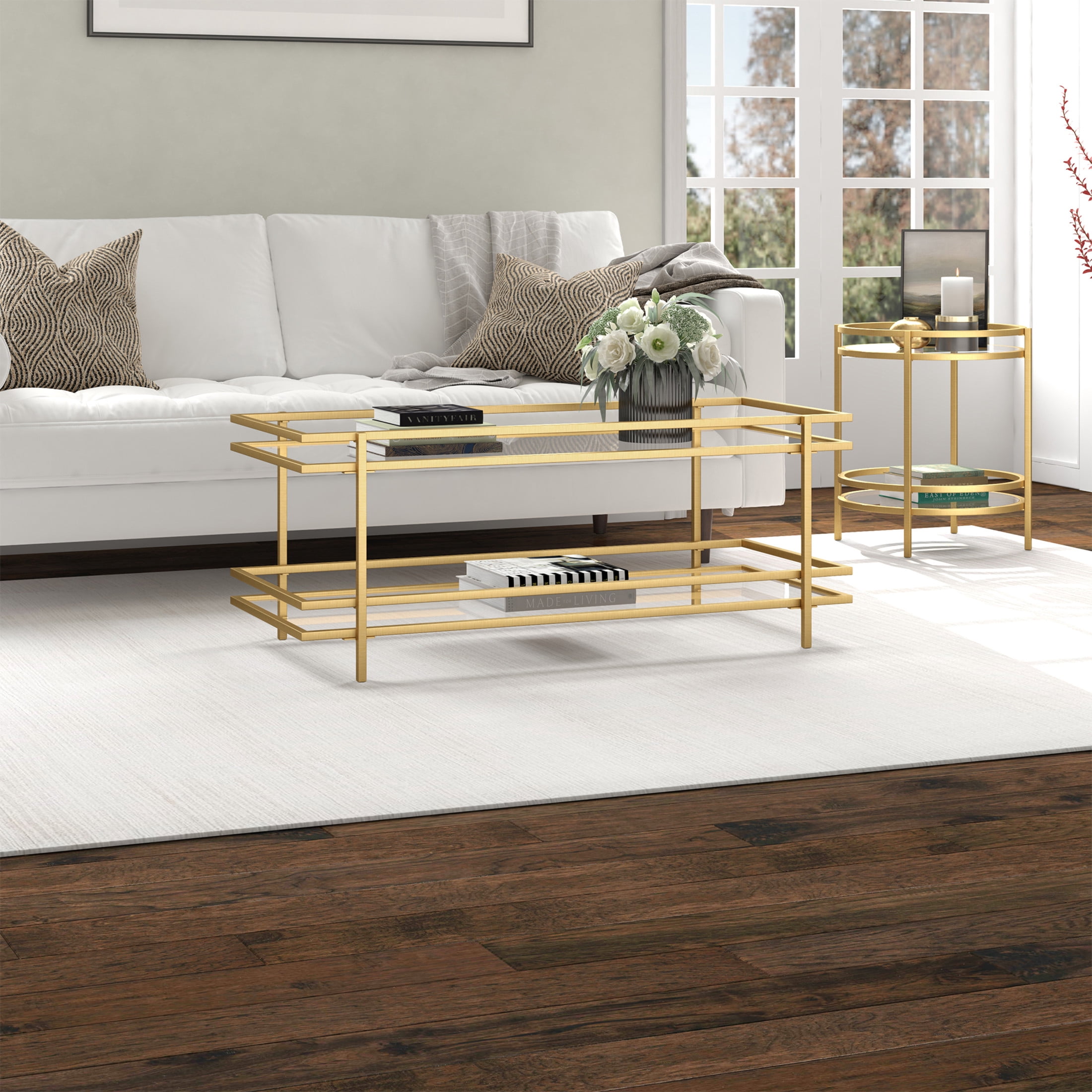 Evelyn&Zoe Robillard 45" Wide Rectangular Coffee Table in Brass