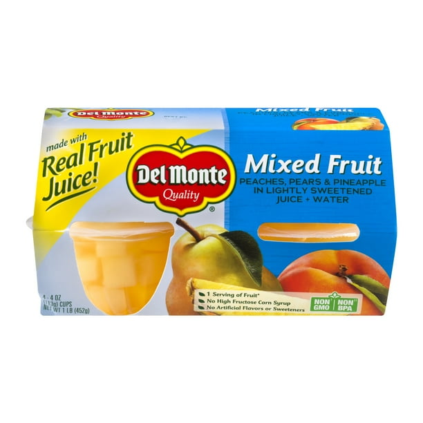 (4 Cups) Del Monte Fruit Cups Mixed Fruit in 100 Juice, 4 oz. Cups