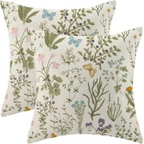 Spring Pillow Covers 20x20 Inch Set of 2,Sage Green Wild Flower Plant Throw Pillows Case,Seasonal Floral Outdoor Decorative Square Linen Farmhouse Decor Cushion Covers for Home Sofa Bed Couch