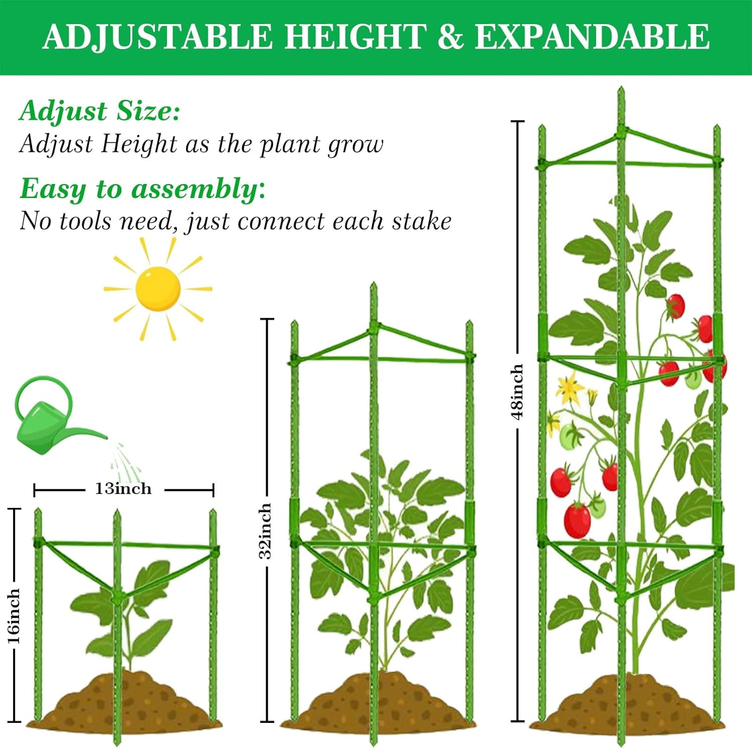 6 Packs Tomato Cage for Garden Plant Support, Up to 48inch Garden Plant Stakes Tomato Trellis for Potted Plants, Deformable Tomato Cage Trellis for Climbing Plants Vegetables Flowers