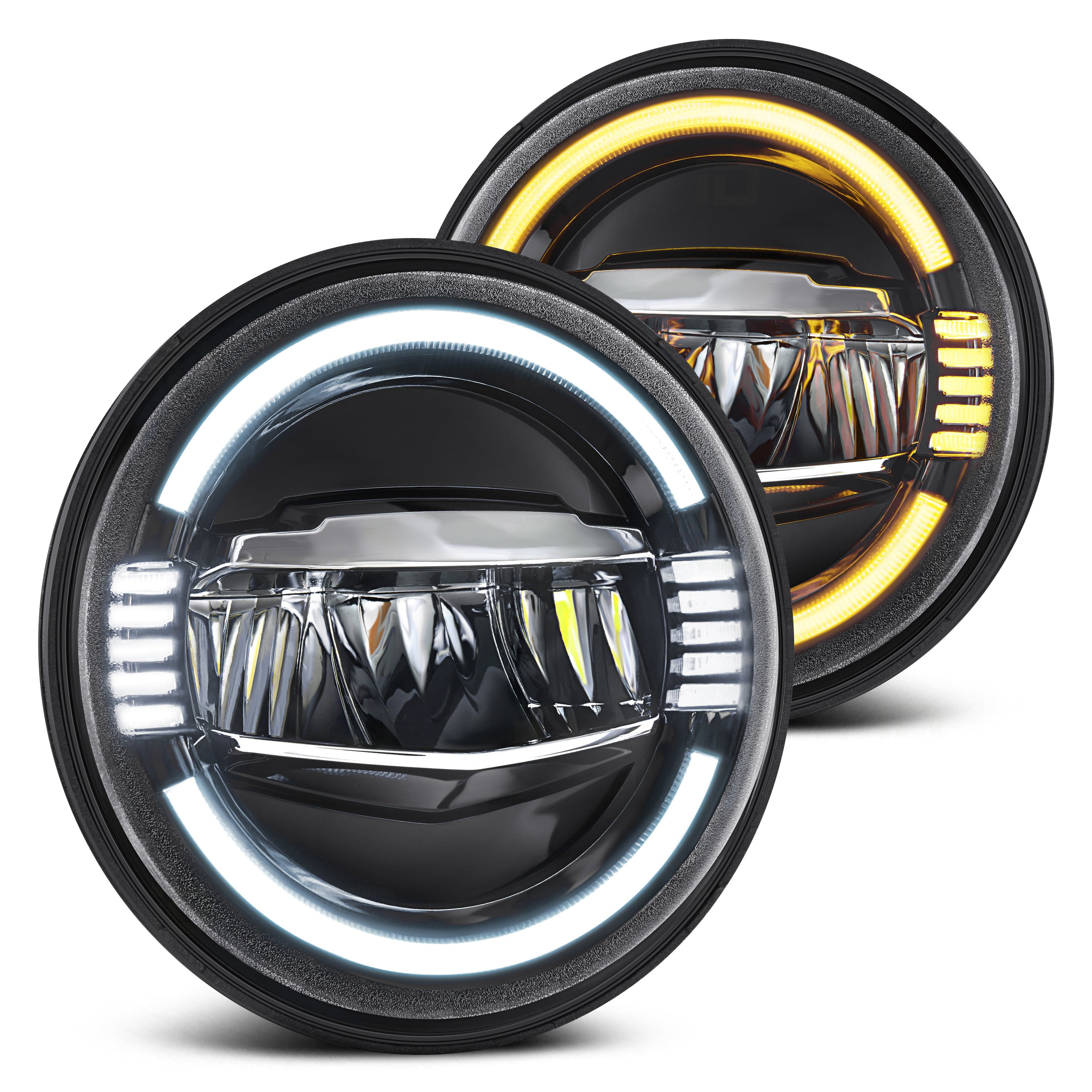 Lumen SB7979XX-BLK - 7" Round Black LED Headlights with Dynamic and Halo -