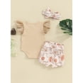 thumbnail image 4 of BABAMOON Newborn Baby Girls Summer Clothes Fly Sleeve Letters Print Romper with Flower Shorts and Headband Outfits, 4 of 9