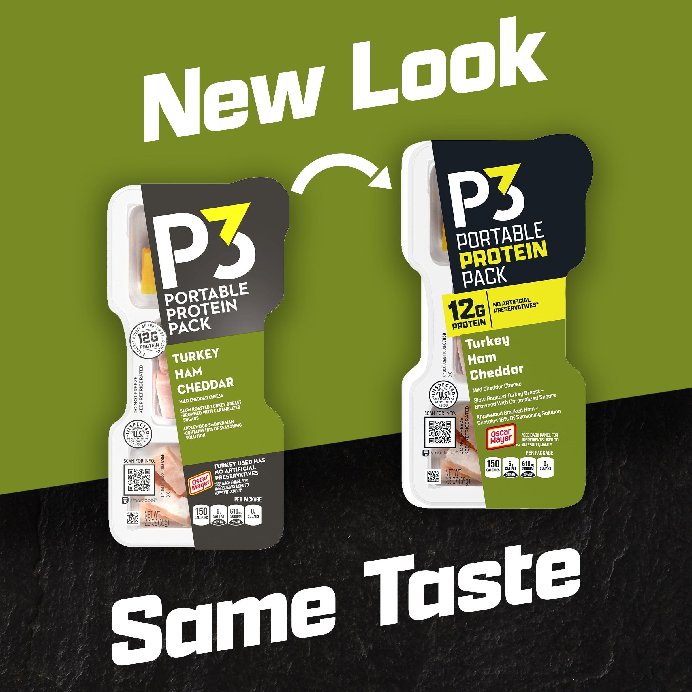 P3 Portable Protein Snack Pack with Turkey, Ham & Cheddar Cheese, 2.3 oz Tray