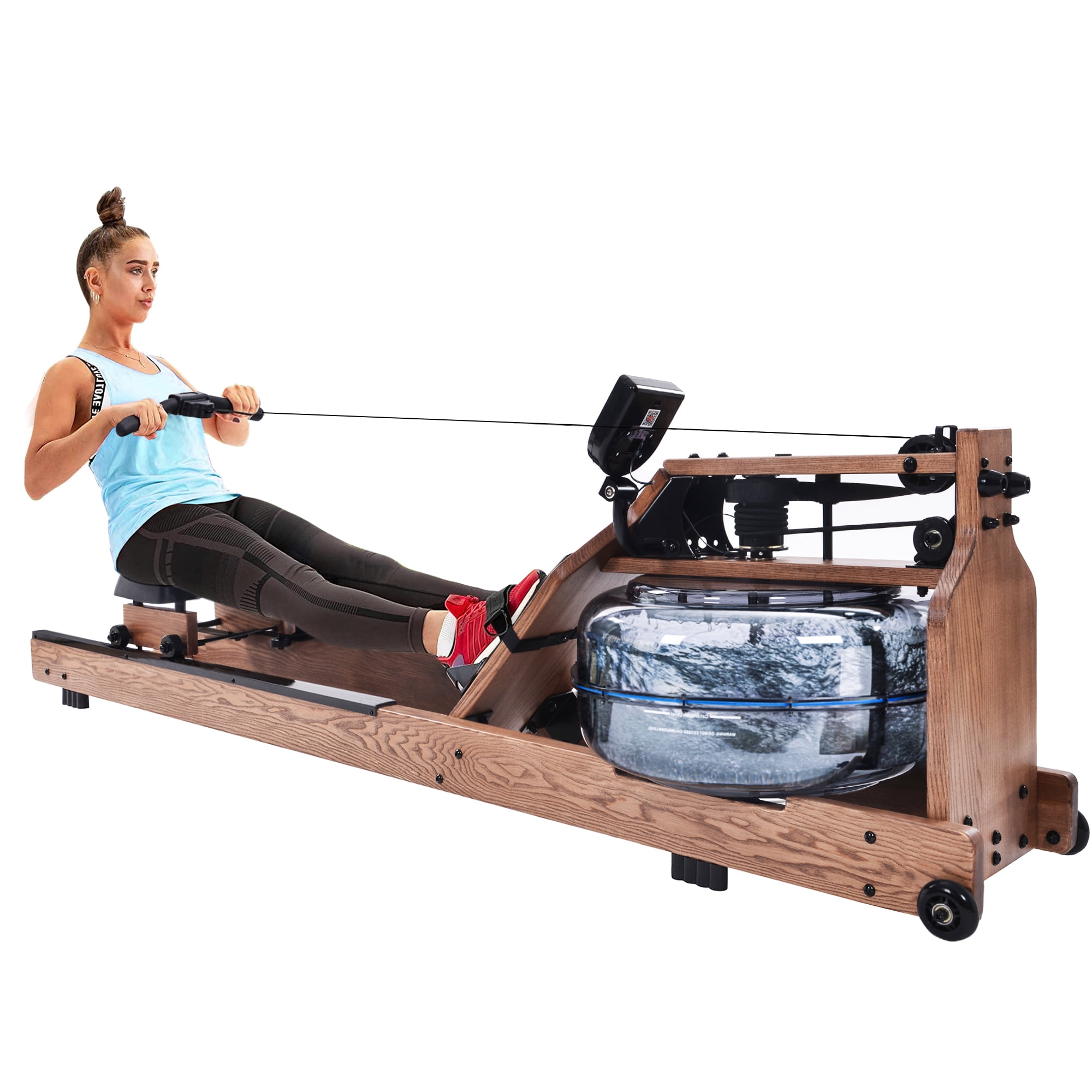 GYM ENERGY Foldable Water Rowing Machine for Home Gym Fitness Included an Dust Cover and Phone Holder Wood Rower with Bluetooth Monitor,Indoor Cardio Training with Whole Body Exercise 