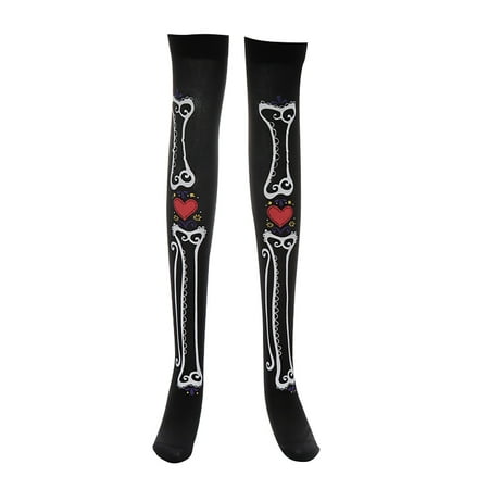 

UDAXB Socks Halloween Skeleton Print Long Tube Knee Socks Fancy Dress Party Dress Up Props