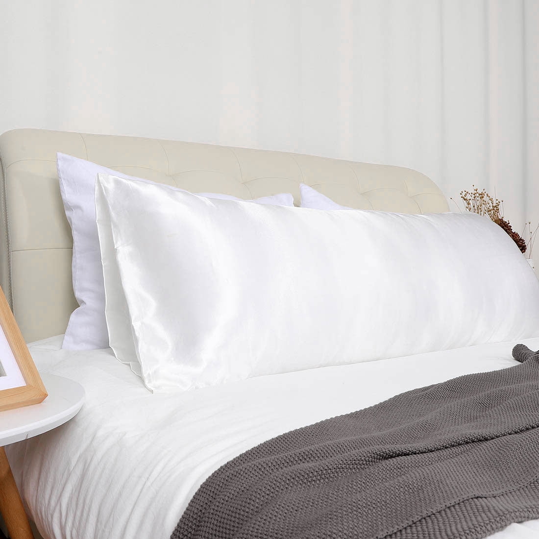 Unique Bargains 2 Pack Polyester Satin Body Pillow Cover 20" x 54" White