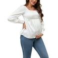 thumbnail image 4 of INSPIRE CHIC Women Smocked Maternity Tops Square Neck Long Sleeve Shirts Basic Pregnancy Blouses XL White, 4 of 5