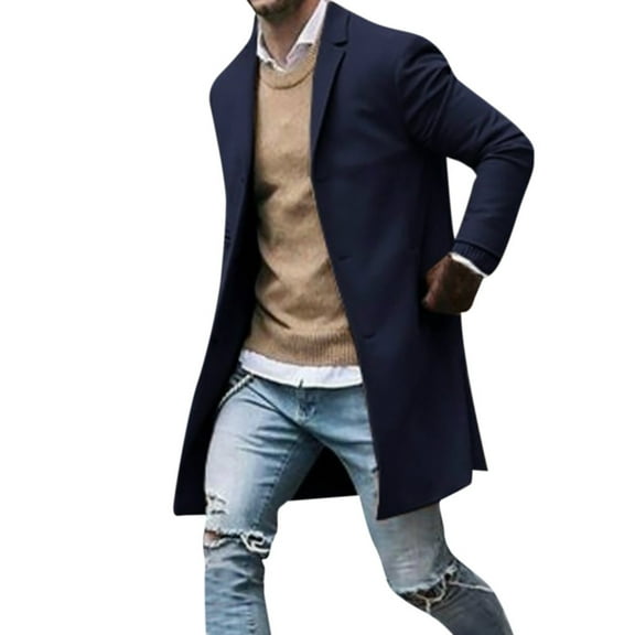QENGING Men's Suit Jacket Winter Button Slim Long Sleeve Suit Blazer Jacket Trench Coat Top Blouse Deals of The Day