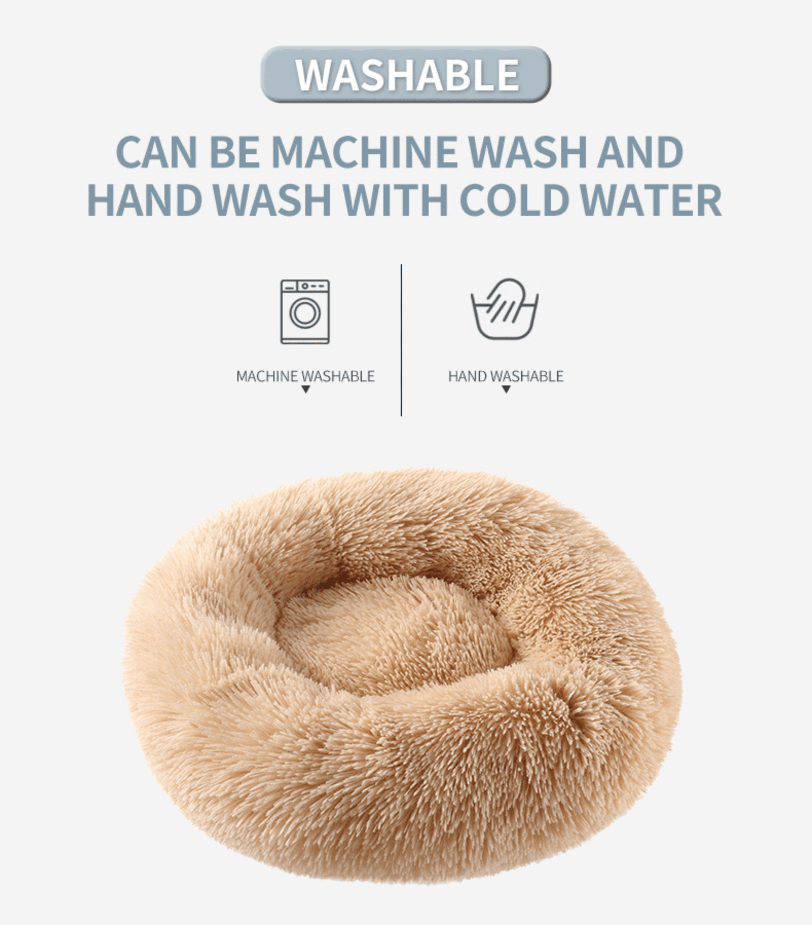 Calming & Cozy Donut Dog Bed & Cat Bed – Anti-Anxiety, Soft & Plush Cushion for Small to Medium and X-Large Pets (Khaki, X-Large)