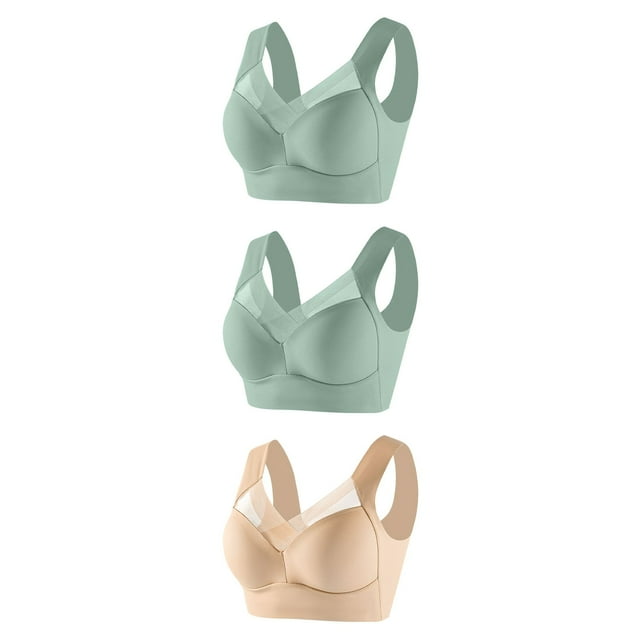 FAIWAD 3Pcs Solid Color Bra for Women Wirefree Plus Size Padded Bralettes Stretch Full Coverage Workout Daily Underwear
