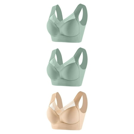 LFEOOST 3 Pack Bras for Women Wmbra Posture Correcting Bra  Wmbra Bra  Summer Wireless Push-Up Comfort Crossover Bra Beige XXXXXL