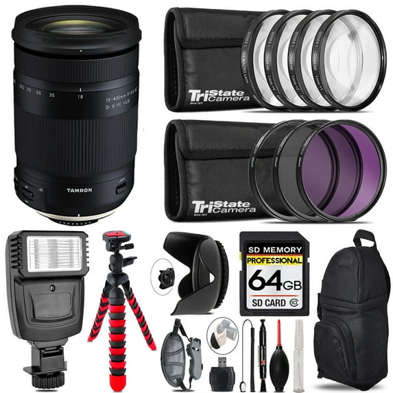 Tamron 18-400mm f/3.5-6.3 Di II VC HLD Lens (Canon) + Flash + Tripod & More - 64GB Accessory Kit