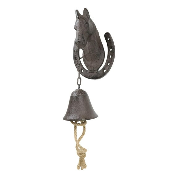 Cast Iron Rustic Western Horse Head With Horseshoe Door Wall Dinner Yard Bell