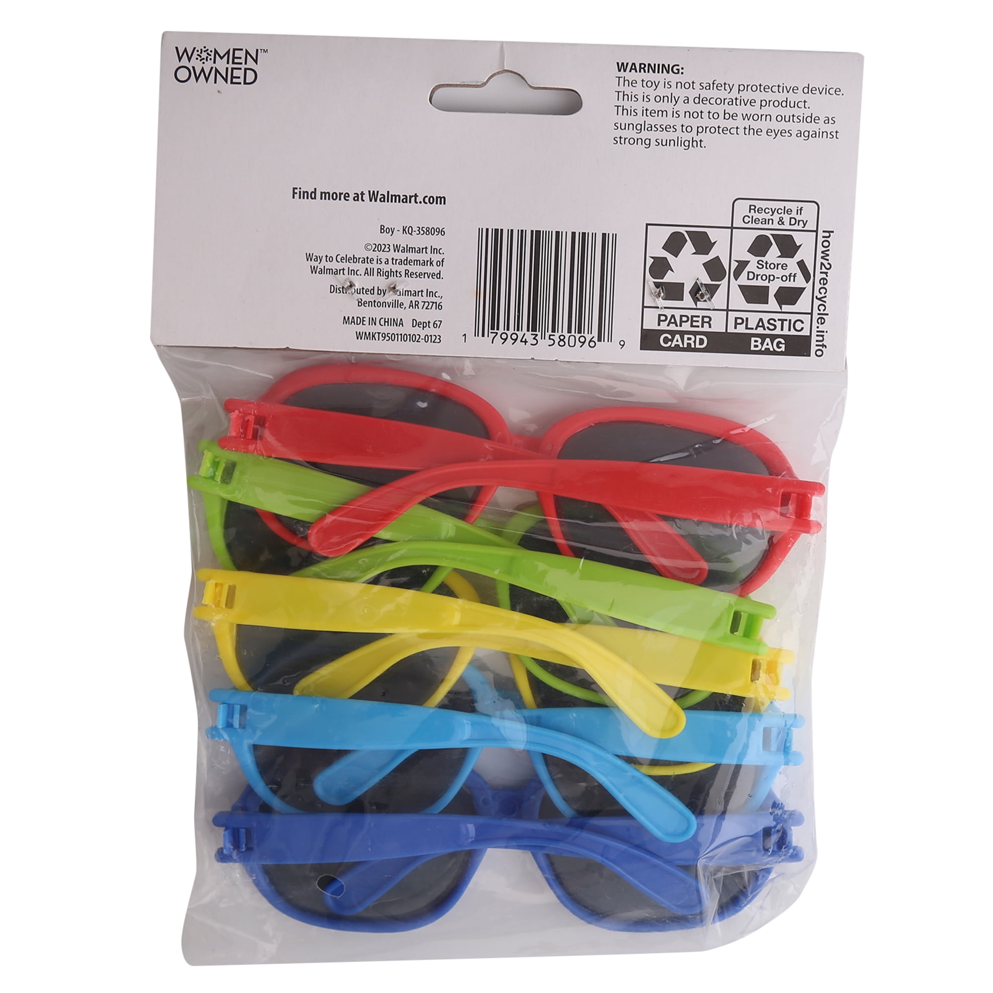 5 Novelty Sun Glasses, Way to Celebrate Party Favors, Plastic, Assorted Colors, 5 Ct.