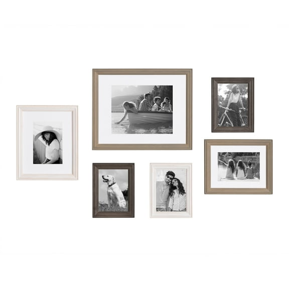 Kate and Laurel Bordeaux Gallery Frame Wall Kit, Set of 6 with Assorted Size Frames in 3 Different Finishes - Whitewash, Charcoal Gray, and Rustic Gray