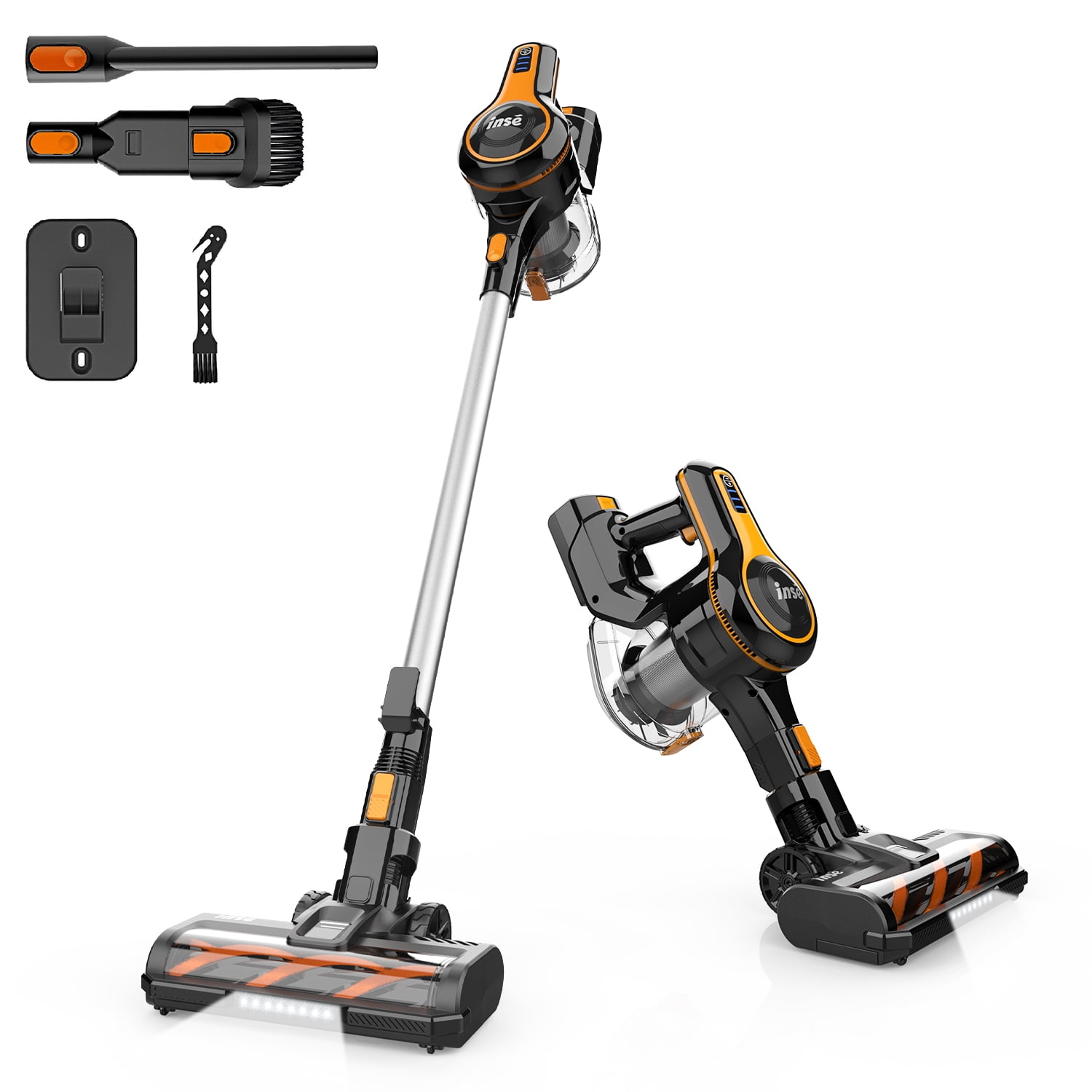 INSE Cordless Vacuum Cleaner, 40kPa Rechargeable Stick Vacuum with 300W Brushless Motor for Carpet Hardwood Floor Pet Hair,S620
