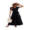thumbnail image 5 of LYMAYTER Off-Shoulder Short Sleeve Dress for Women's Casual Solid Color Ruffle Beach Maxi Dresses S-XL, 5 of 10